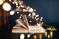 Book, fairy lights