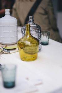 Yellow decorational bottle on a table