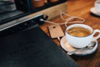 Book, Cup of Coffee, Wooden Desk