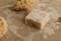 Organic hygiene products - solid soap bar with natural sea sponge