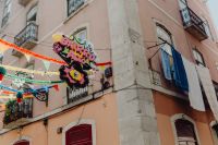 Streets decorated for the Saint Anthony Feast in Bairro Alto, Lisbon, Portugal