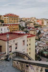 Panorama of the city Naples. Old houses at sunset