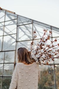 Kaboompics - A beautiful tall woman holds cotton branches