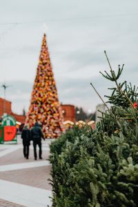 Christmas tree and decorations at the Manufaktura shopping mall
