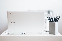 Kaboompics - White laptop with pencils