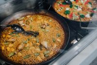 Kaboompics - Top view of typical spanish chicken paella in traditional pan