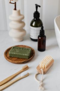 Olive soap on a wooden tray