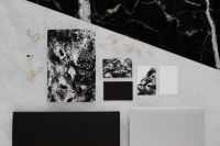 Black & white mockup business brand template on marble background