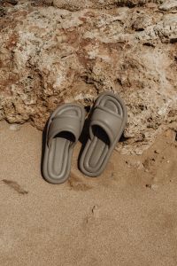 Kaboompics - Flat flip-flop style shoes - beige - faux leather