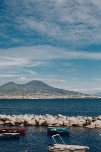 Naples, Italy. Tyrrhenian Sea And Landscape With Volcano Mount Vesuvius