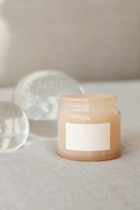 Kaboompics - Candles in glass - blank labels - mockup photo - glass balls