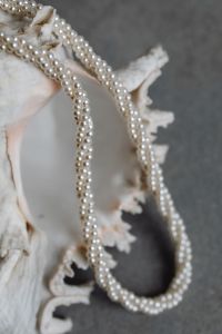 Kaboompics - A large shell with a pearl necklace on it