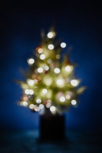 Kaboompics - A blurred Christmas tree on a navy blue background