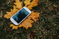 Kaboompics - White smartphone on a yellow leaf