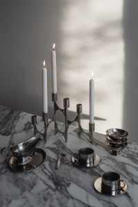 Kaboompics - Arabescato Marble Table - Metal Dishes - Candle - Candleholder