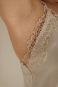 Kaboompics - Satin nightgown in light beige color - lace trim