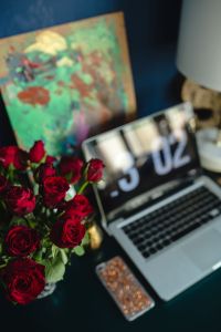 Office Desk Table With Red Roses