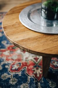Wooden table, carpet