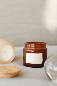 Kaboompics - Candles in glass - blank labels - mockup photo