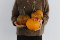 Kaboompics - Women's hands in sweater are holding pumpkin