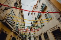 Streets decorated for the Saint Anthony Feast in Lisbon, Portugal