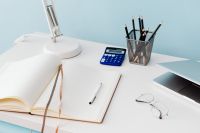 Kaboompics - Desk - notebook - lamp - organizer - pencils
