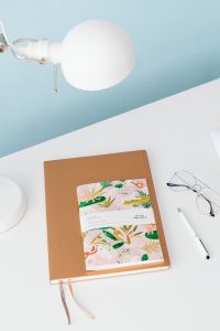 Desk - notebook - lamp - organizer