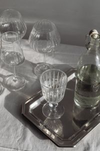 Kaboompics - Refined Hydration - Artisan Water and Glassware on Metallic Tray