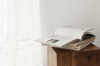 Kaboompics - Open book - side table - cube - walnut wood - pedestal