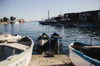 Fishing boats berthed in the marina of Old Town of Nessebar, Bulgaria