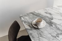 Arabescato Marble Table - Cup of Coffee - Metal Spoon