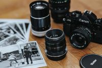 Kaboompics - Black Canon camera with lenses and black-and-white photos