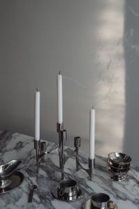 Kaboompics - Arabescato Marble Table - Cup of Coffee - Metal - Steel - Candles