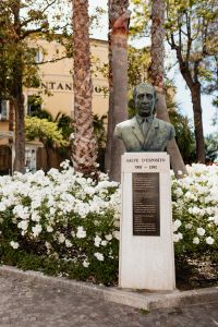 Bronze bust honoring Salve D`Esposito in municipal park, Sorrento, Italy