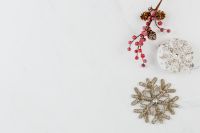 Holiday backgrounds with silver decorations on marble
