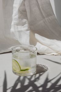 Glass with water - lime - ice cubes