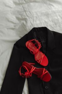 Kaboompics - Sophisticated Style - Red High Heel Sandals and Black Blazer Ensemble