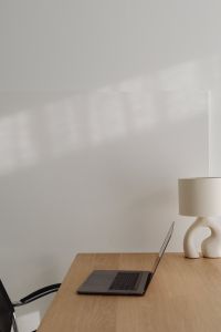 Kaboompics - Wooden desk - laptop - home office - minimalist - warm minimal