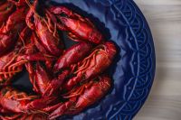 Crayfish on a blue plate