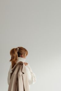 Kaboompics - Woman in white sweater - beige wool jacket