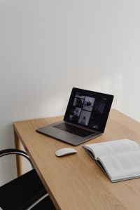 Kaboompics - Wooden desk - laptop - home office - minimalist - warm minimal