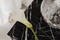 Modern minimal - Elegant Black Marble Table - White lily