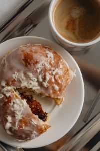 Kaboompics - Morning Indulgence - Donut and Coffee on Silver Tray - Pączek - Pączki