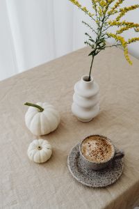 Kaboompics - Beige aesthetic - coffee - pumpkins - autumn - flowers