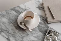 Coffee in a cup - Calendar - Arabescato marble - Metal spoon - Silver iPhone Case