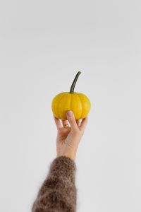 Kaboompics - Women's hands in sweater are holding pumpkin