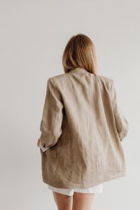 White top - white high-waisted shorts - linen jacket