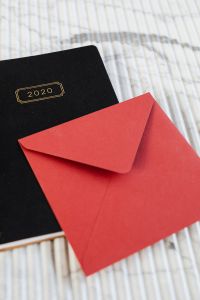 Red envelope & on marble