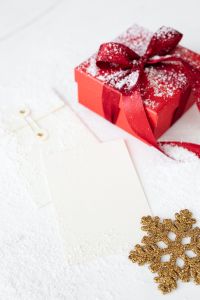 Red Christmas Gift, Empty Card, Gold Star