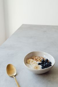 Breakfast - yogurt - muesli - blueberries - banana